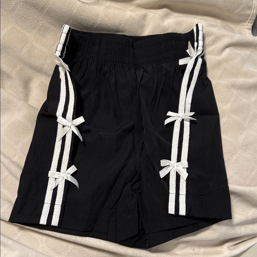 Black Women's Shorts with White Bow Accents with pockets